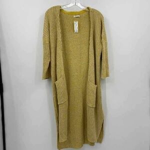 Paper‎ Denim & Cloth Size S Fall Yellow Chunky Knit 3/4 Sleeves Duster Cardigan
